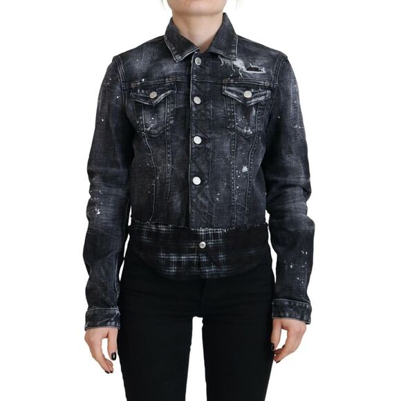 Dsquared² Gray Washed Cotton Distressed Denim Women's Jacket (Pre-Owned)